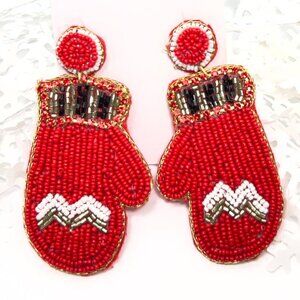 Red Knockout Elegance Handmade Beaded Boxing Glove Earrings Statement Jewelry